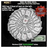 5x 1953 $2 Red Seal United States Note Grades CU