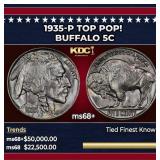 1935-p Buffalo Nickel TOP POP! 5c ms68+ SEGS