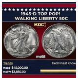1945-d Walking Liberty Half Dollar TOP POP! 50c ms