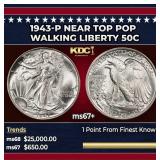 1943-p Walking Liberty Half Dollar Near Top Pop 50