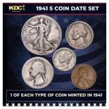 1941 5 Coin Date Set, 1 Of Each Type Of Coin Minte