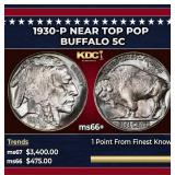 1930-p Buffalo Nickel Near Top Pop 5c ms66+ SEGS