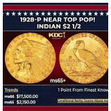 1928-p Gold Indian Quarter Eagle Near Top Pop! $2