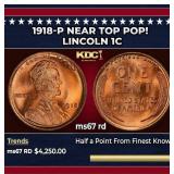 1918-p Lincoln Cent Near Top Pop! 1c ms67 rd SEGS
