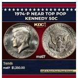 1974-p Kennedy Half Dollar Near Top Pop 50c ms67 S