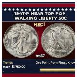 1947-p Walking Liberty Half Dollar Near Top Pop 50