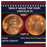 1929-p Lincoln Cent Near Top Pop! 1c ms67 rd SEGS