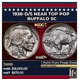 1938-d/s Buffalo Nickel Near Top Pop 5c ms67+ SEGS