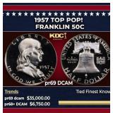 1957 Proof Franklin Half Dollar TOP POP! 50c pr69