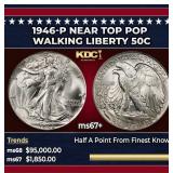 1946-p Walking Liberty Half Dollar Near Top Pop 50