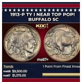 1913-p Ty I Buffalo Nickel Near Top Pop! 5c ms67+