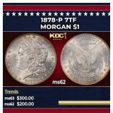 1878-p 7tf Morgan Dollar $1 Grades ms62