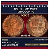 1921-s Lincoln Cent TOP POP! 1c ms65 rd SEGS