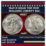 1947-p Walking Liberty Half Dollar Near Top Pop 50