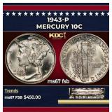1943-p Mercury Dime 10c ms67 fsb SEGS