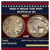 1930-p Buffalo Nickel Near Top Pop 5c ms67 SEGS