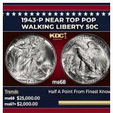 1943-p Walking Liberty Half Dollar Near Top Pop 50