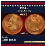1904 Indian Cent . 1c Grades ms65 rd