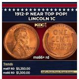 1912-p Lincoln Cent Near Top Pop! 1c ms66+ rd SEGS