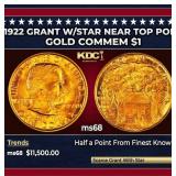 1922 Grant w/Star Gold Commem Dollar Near Top Pop!