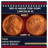 1911-d Lincoln Cent Near Top Pop! 1c ms66+ rd SEGS