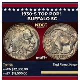 1930-s Buffalo Nickel TOP POP! 5c ms67+ SEGS