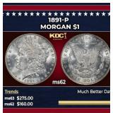 1891-p Morgan Dollar $1 Grades ms62
