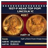 1927-p Lincoln Cent Near Top Pop! 1c ms67+ rd SEGS
