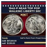 1945-p Walking Liberty Half Dollar Near Top Pop 50