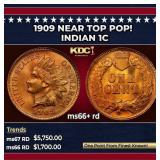 1909 Indian Cent Near Top Pop! 1c ms66+ rd SEGS