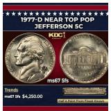 1977-d Jefferson Nickel Near Top Pop 5c ms67 5fs S