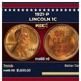 1921-p Lincoln Cent 1c ms66 rd SEGS