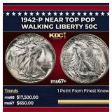 1942-p Walking Liberty Half Dollar Near Top Pop 50