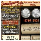 SEARS 20 Coin Morgan Silver Dollar $1 Roll Unc 187