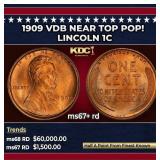 1909 VDB Lincoln Cent Near Top Pop! 1c ms67+ rd SE