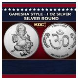 Hindu Deity Ganesha Style - 1 oz Silver Round Roun