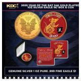 2020 Year of The Rat 24K Gold Plated 1oz Silver Ea
