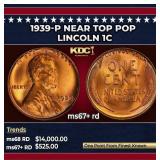 1939-p Lincoln Cent Near Top Pop 1c ms67+ rd SEGS