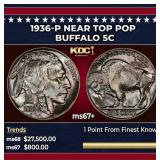 1936-p Buffalo Nickel Near Top Pop 5c ms67+ SEGS