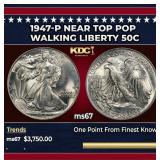 1947-p Walking Liberty Half Dollar Near Top Pop 50