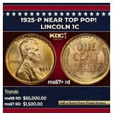 1925-p Lincoln Cent Near Top Pop! 1c ms67+ rd SEGS