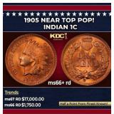 1905 Indian Cent Near Top Pop! 1c ms66+ rd SEGS