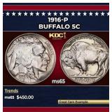 1916-p Buffalo Nickel 5c Grades ms65