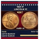 1921-p Lincoln Cent 1c ms66+ rd SEGS