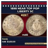 1898 Liberty Nickel Near Top Pop 5c ms66 SEGS