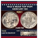 1945-s Mercury Dime Near Top Pop! 10c ms68 FSB SEG