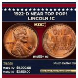 1922-d Lincoln Cent Near Top Pop! 1c ms65+ rd SEGS