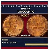 1916-p Lincoln Cent 1c Grades ms66 rd