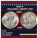 1935-p Walking Liberty Half Dollar 50c ms66+ SEGS
