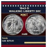 1943-d Walking Liberty Half Dollar 50c Grades ms66